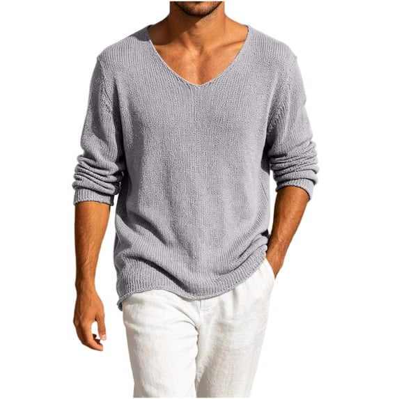 Turilly Mens Long Sleeve T-Shirt V Neck Loose Knit Lightweight Breathable Long Sleeve Mens Sweater Top