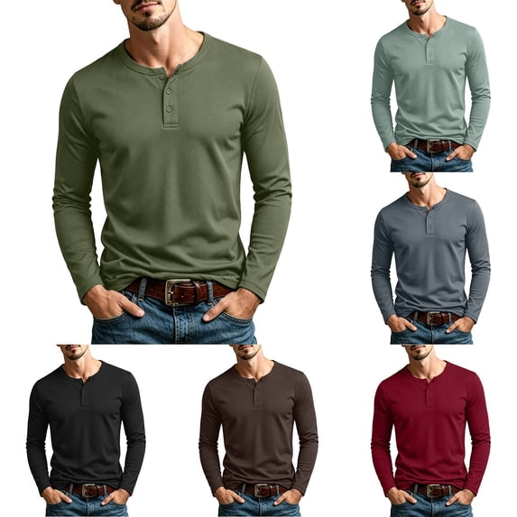 Turilly Mens Long Sleeve T-Shirt Waffle Knit Three Button Henley Long Sleeve Tee Solid Soft Stretch Everyday Basic Shirt