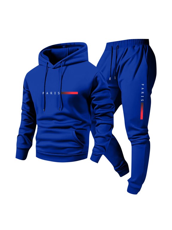 Mens Outfits 2 Piece City Print Hoodie Sweatpants Set Slim Fit Jogger Tracksuit With Adjustable Drawstring Waist