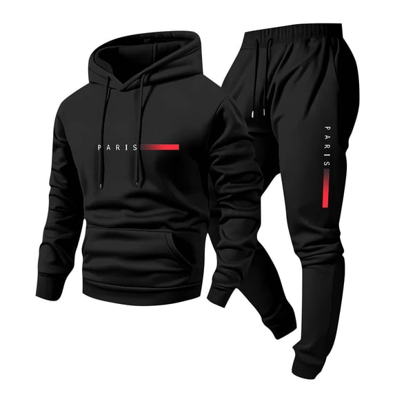 Turilly Mens Outfits 2 Piece City Print Hoodie Sweatpants Set Slim Fit Jogger Tracksuit With Adjustable Drawstring Waist