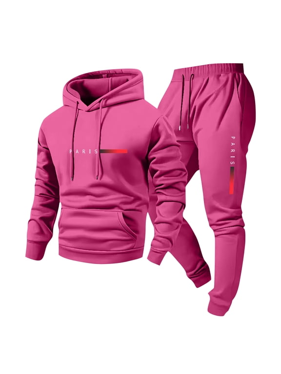 Mens Outfits 2 Piece City Print Hoodie Sweatpants Set Slim Fit Jogger Tracksuit With Adjustable Drawstring Waist
