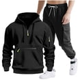 thumbnail image 1 of Turilly Mens Outfits 2 Piece Half Zip Pullover Hoodie And Cargo Pants Set White Fleece Tracksuit With Utility Pockets, 1 of 9