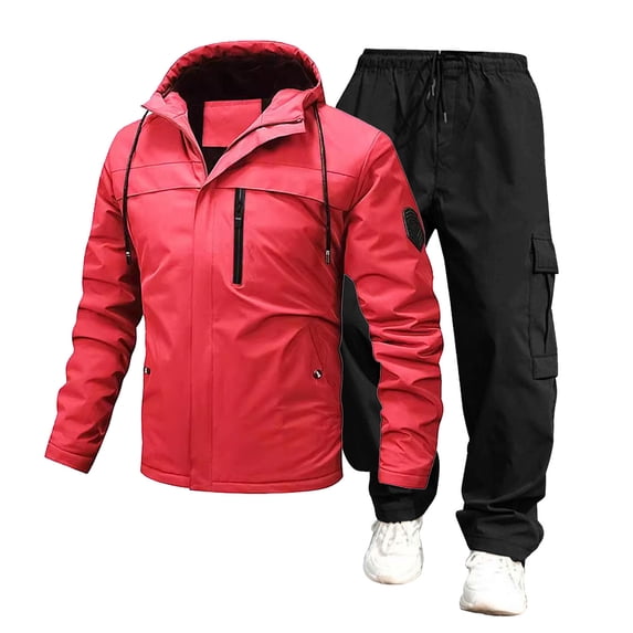 Turilly Mens Outfits 2 Piece Hooded Windbreaker Jacket Cargo Pants Set Water Resistant Utility Tracksuit With Drawstring