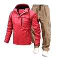thumbnail image 1 of Turilly Mens Outfits 2 Piece Hooded Windbreaker Jacket Cargo Pants Set Water Resistant Utility Tracksuit With Drawstring, 1 of 2