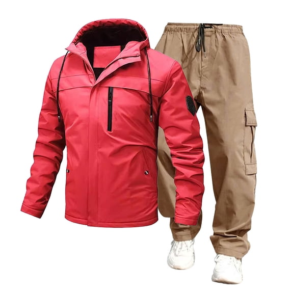 Turilly Mens Outfits 2 Piece Hooded Windbreaker Jacket Cargo Pants Set Water Resistant Utility Tracksuit With Drawstring