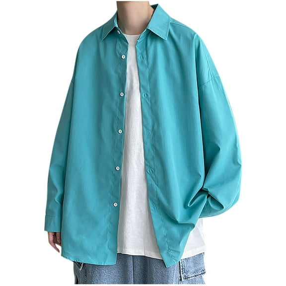 Turilly Mens Oversized Shirts Casual Fashion Button Lapel Sleeve Pullover Breathable Shirt Tops for Men