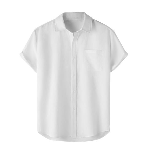 Turilly Mens Shirts Men Casual Solid Turndown Short Sleeve Button Closure Shirt Hawaii Blouse