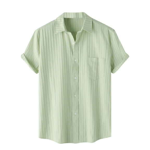 Turilly Mens Shirts Men Casual Solid Turndown Short Sleeve Button Closure Shirt Hawaii Blouse