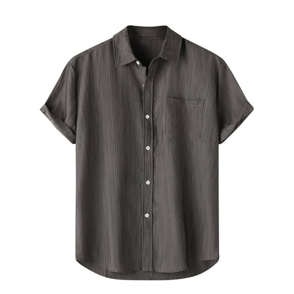 Turilly Mens Shirts Men Casual Solid Turndown Short Sleeve Button Closure Shirt Hawaii Blouse