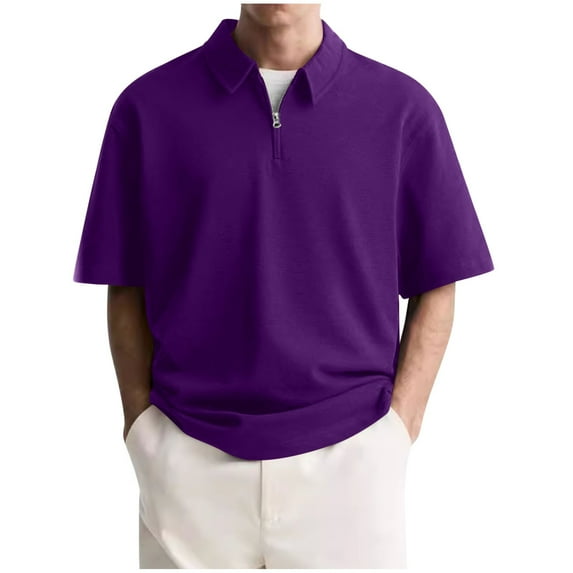 Turilly Mens Shirts Men's Fashion Casual Solid Color Zipper Short Sleeve Turndown Collar Blouse