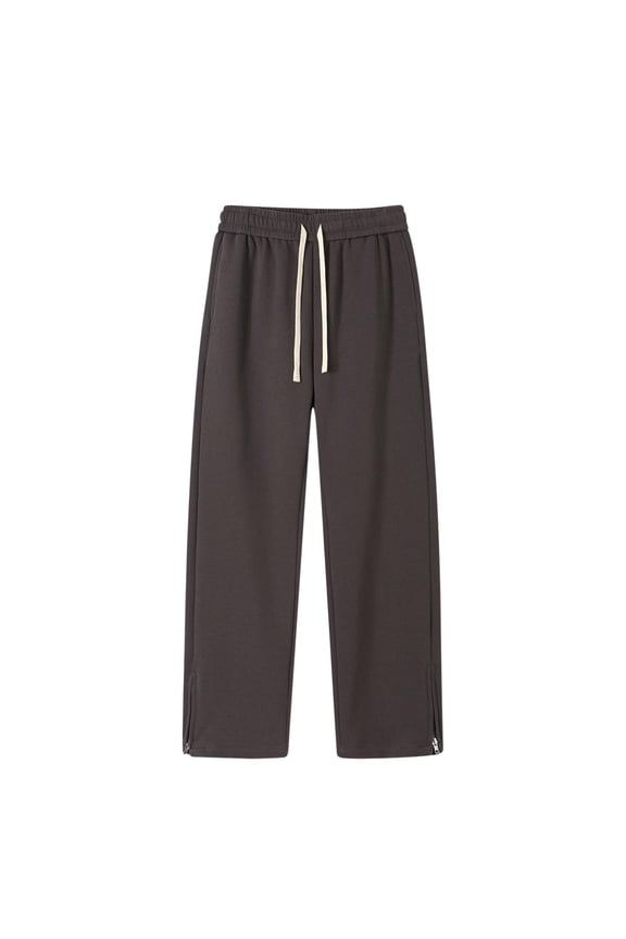 Mens Sports Pants Men's Solid Color Elastic Waist Straight Zipper Pocket Thin Velvet Pants