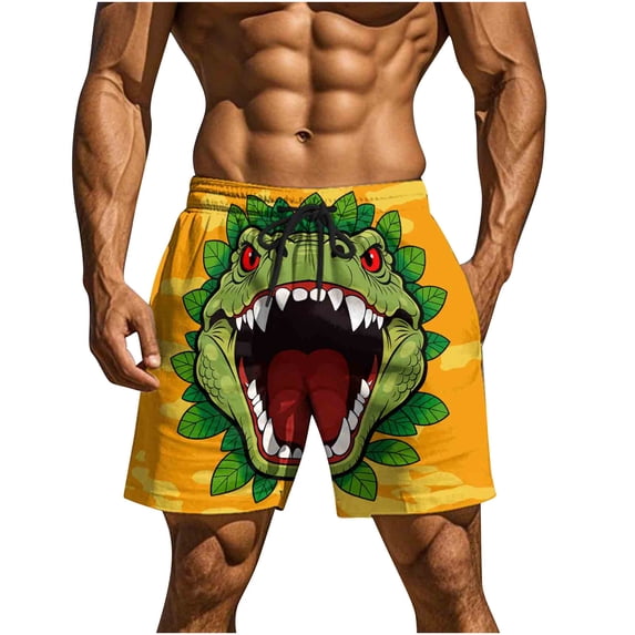 Turilly Mens Swim Trunks Funny Print Elastic Waist Double Pocket Five-point Pants Swim Trunks Beach Shorts S