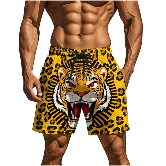 Turilly Mens Swim Trunks Funny Print Elastic Waist Double Pocket Five-point Pants Swim Trunks Beach Shorts XL