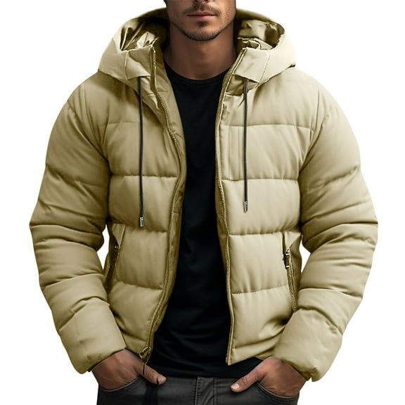 Turilly Mens Winter Warm Jackets Fleece Jackets Men's Solid Color Thick Long Sleeved Detachable Hooded Jacket