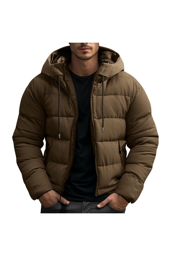 Mens Winter Warm Jackets Fleece Jackets Men's Solid Color Thick Long Sleeved Detachable Hooded Jacket