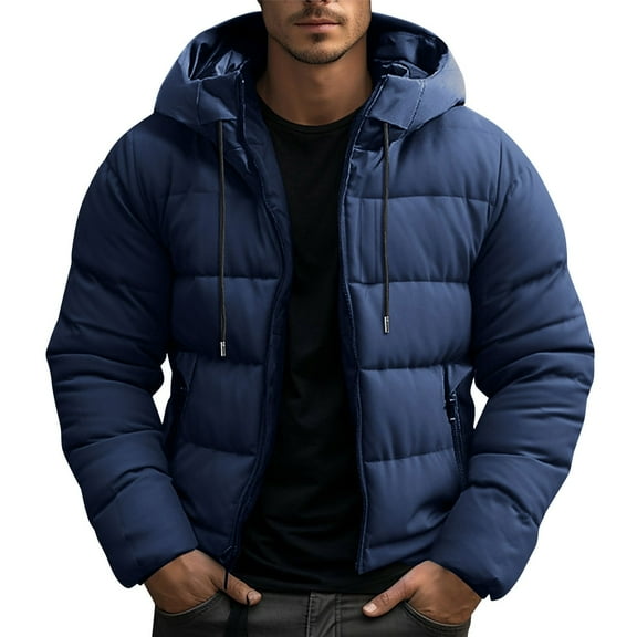 Turilly Mens Winter Warm Jackets Fleece Jackets Men's Solid Color Thick Long Sleeved Detachable Hooded Jacket