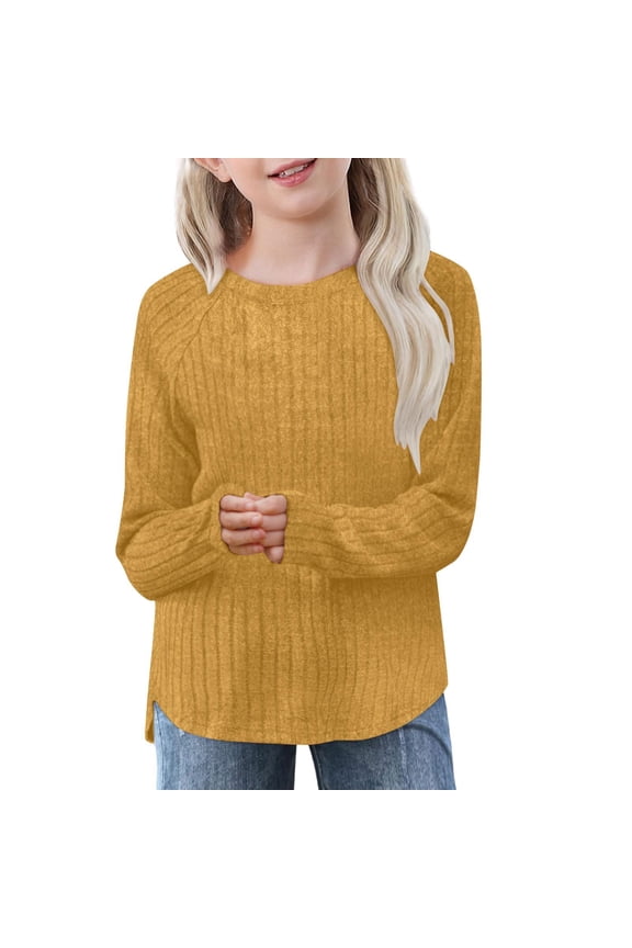 New Arrivals Children's Fashion Casual Solid Color Long Sleeve Round Neck Tops Blouses Shirts