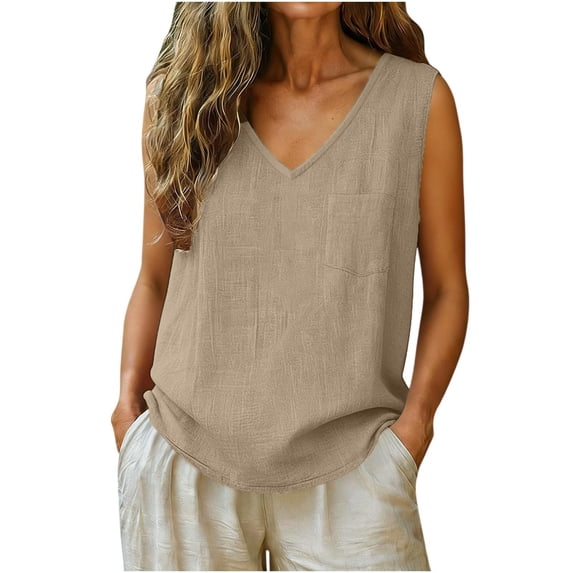 Turilly New Arrivals Womens V-Neck Sleeveless Top Fashion Ladies Solid Color Casual Tanks with Front Pocket