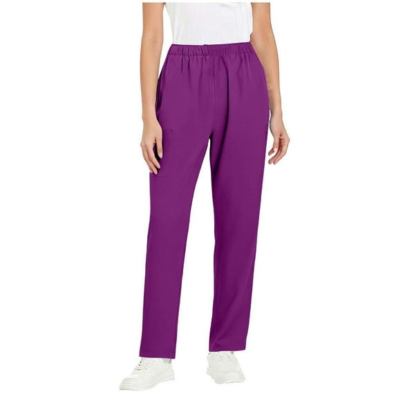 Turilly Nursing Pants for Women Solid Color Straight Barrel Elastic Waist Worker Pants