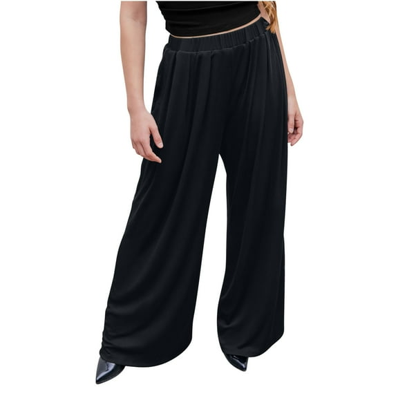 Turilly Pants for Women 2023 Women's Spring And Solid Color Casual Stretch Waist Pocket Wide Leg Pants