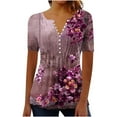 thumbnail image 1 of Turilly Pleated Tops for Women New Short Sleeve V-Neck Button Casual Print Slim Top, 1 of 5