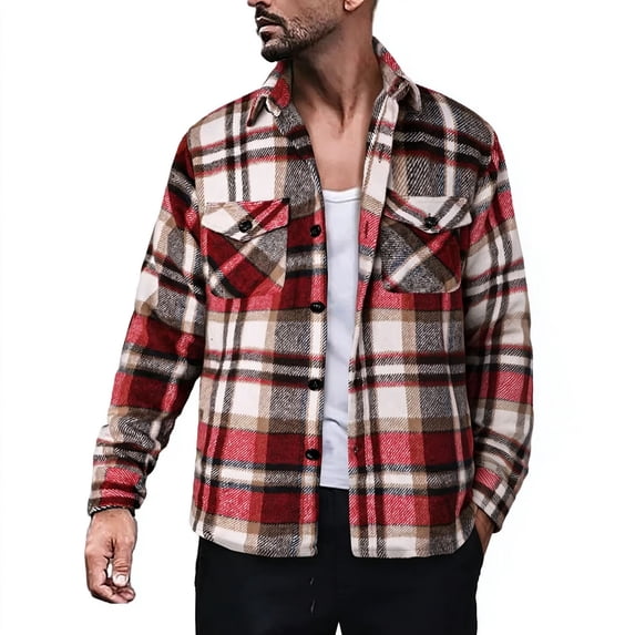 Turilly Plus Size Men's Brushed Plaid Flannel Shirt Jacket Button Down with Chest Pockets for Fall Winter Daily