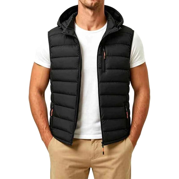 Turilly Plus Size Men's Puffer Vest Hooded Sleeveless Zip Up Quilted Warm Outerwear for Fall Winter Outdoor