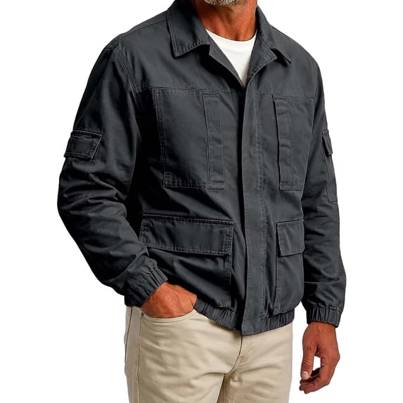 Turilly Plus Size Mens Cargo Utility Jacket Lapel Collar Full Zip Multi Pocket Work Coat for Fall Winter Outdoor