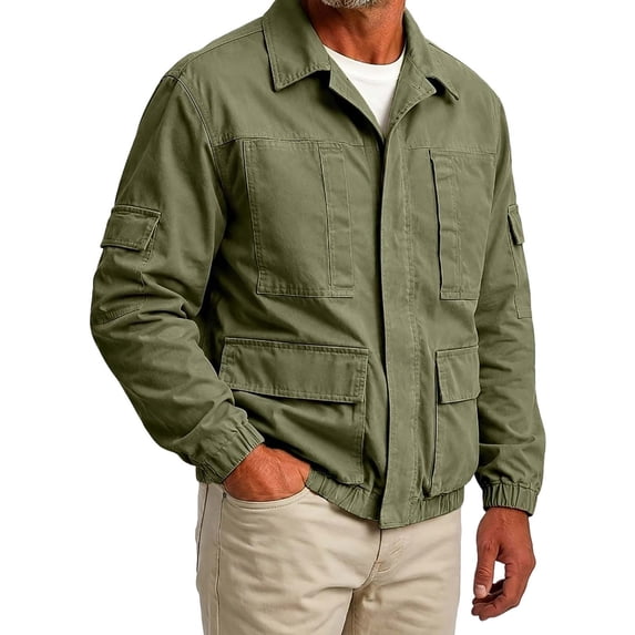 Turilly Plus Size Mens Cargo Utility Jacket Lapel Collar Full Zip Multi Pocket Work Coat for Fall Winter Outdoor