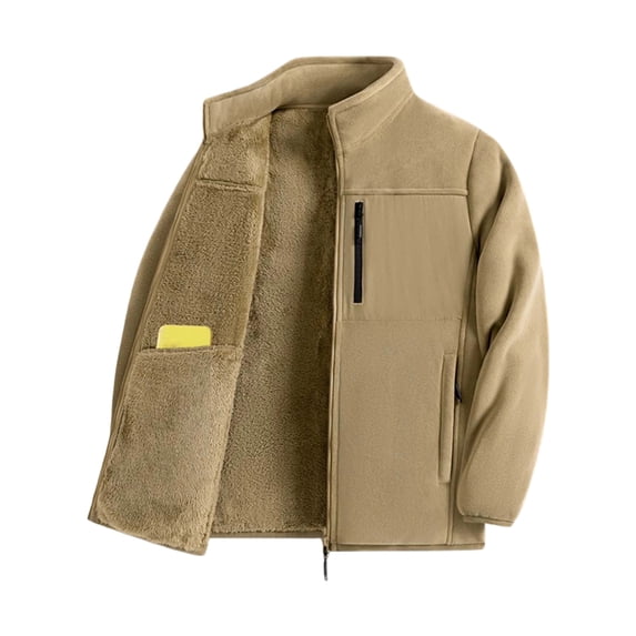 Turilly Plus Size Mens Fleece Jacket Stand Collar Full Zip Sherpa Lined Warm Coat with Zip Pockets for Fall Winter