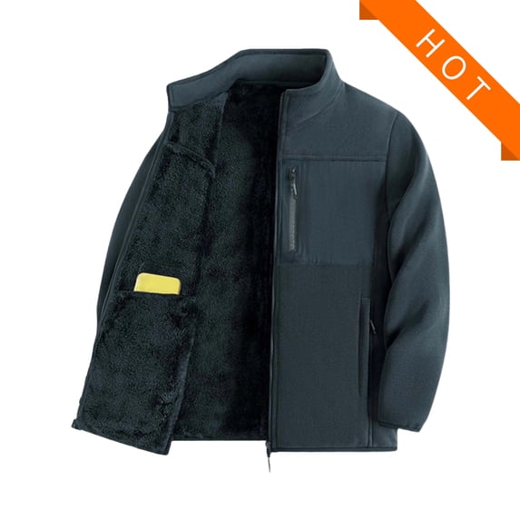 Turilly Plus Size Mens Fleece Jacket Stand Collar Full Zip Sherpa Lined Warm Coat with Zip Pockets for Fall Winter