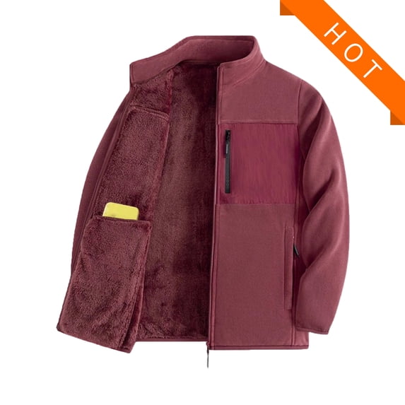 Turilly Plus Size Mens Fleece Jacket Stand Collar Full Zip Sherpa Lined Warm Coat with Zip Pockets for Fall Winter