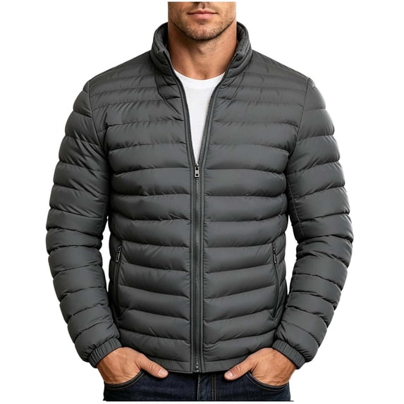 Turilly Plus Size Mens Lightweight Puffer Jacket Stand Collar Full Zip Quilted Padded Coat for Fall Winter Outdoor