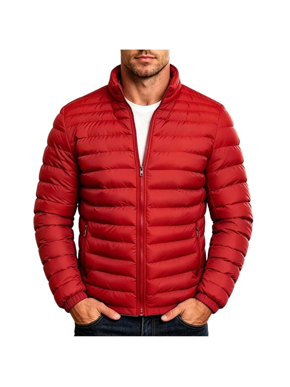 Plus Size Mens Lightweight Puffer Jacket Stand Collar Full Zip Quilted Padded Coat for Fall Winter Outdoor