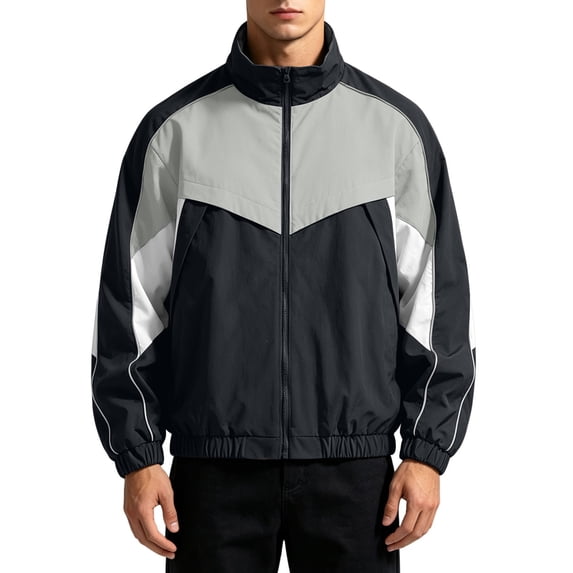 Track Fall Blocks Turilly Plus Size Mens Retro Color Block Track Jacket Full Zip Stand ...