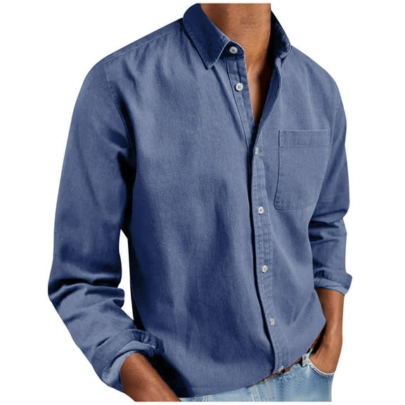 Turilly Plus Size Shirts for Men Casual Solid Long Sleeve Pockets Turndown Collar Buttons Blouse Shirt