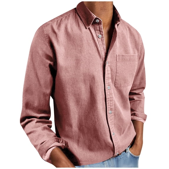 Turilly Plus Size Shirts for Men Casual Solid Long Sleeve Pockets Turndown Collar Buttons Blouse Shirt
