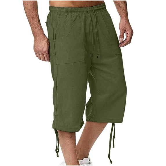 Turilly Plus Size Shorts for Men Men's Solid Cotton Drawstring Elastic Waist Cropped Shorts