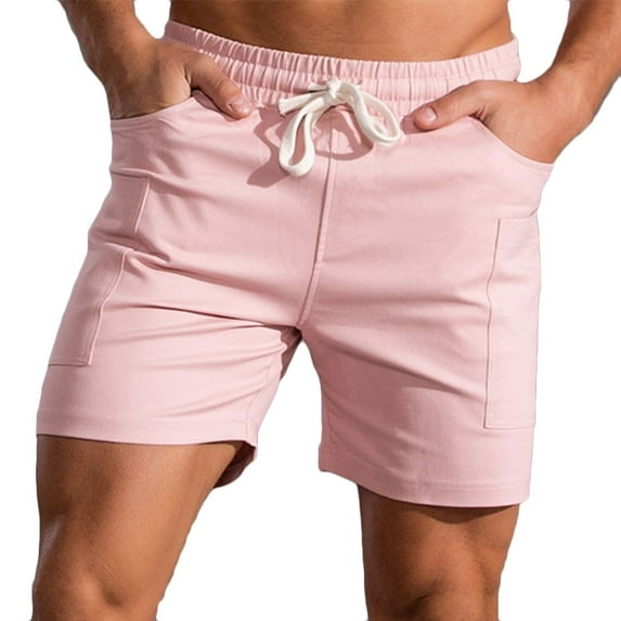 Turilly Plus Size Shorts for Men Solid Casual Multi-pocket Cotton Sports Elastic Mid-waist Lace-up Shorts