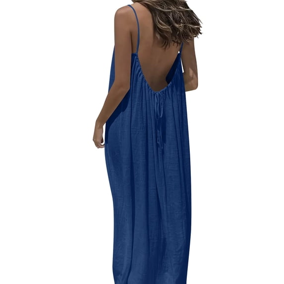 Turilly Plus Size Summer Dresses for Women 2026 Backless Cami Backless Halter Maxi Sundress with Adjustable Back Tie