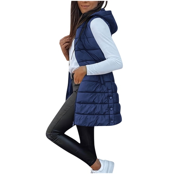 Turilly Puffer Vests for Women Women's Casual Winter Long Stand Collar Sleeveless Puffy Jackets Hooded Coat with Pockets