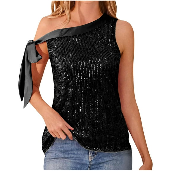 Turilly Sequin Tops for Women Glitter Camisole for Party Ball Lace Up One Shoulder Tank Top