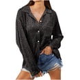 thumbnail image 1 of Turilly Sequin Tops for Women Sparkly Button Down Shirt Solid Color Long Sleeve Party Shirts, 1 of 5