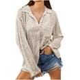 thumbnail image 1 of Turilly Sequin Tops for Women Sparkly Button Down Shirt Solid Color Long Sleeve Party Shirts, 1 of 5