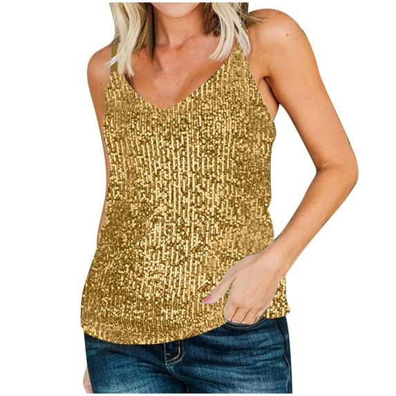 Turilly Sequin Tops for Women Sparkly Summer Tank Top for Club Solid Color Boat Neck Camis Tops