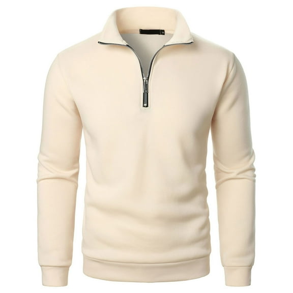 Turilly Shirts for Men Casual Solid Stand Up Collar Pullover Long Sleeved Half Zip Shirt Tops