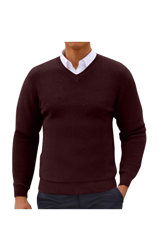 Shirts for Men Solid Color Sweater V-Neck Long Sleeves Sweater Head Cover Bottom Layer Shirt