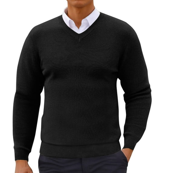 Turilly Shirts for Men Solid Color Sweater V-Neck Long Sleeves Sweater Head Cover Bottom Layer Shirt