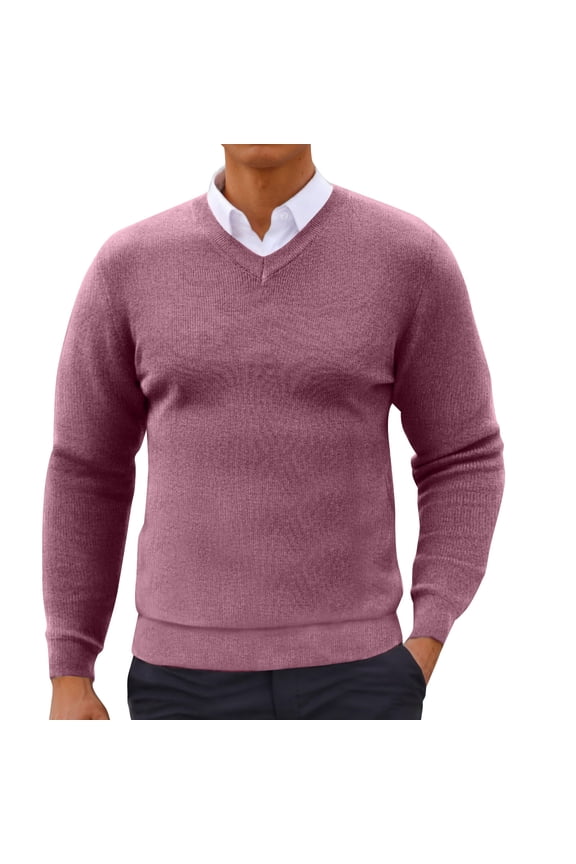 Shirts for Men Solid Color Sweater V-Neck Long Sleeves Sweater Head Cover Bottom Layer Shirt