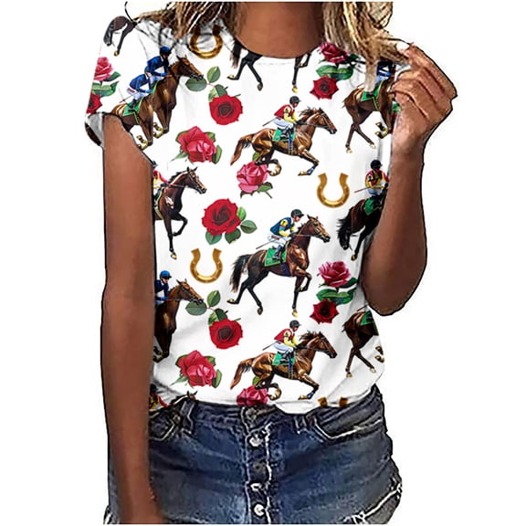 Turilly Short Sleeve Round-Neck Blouses & Shirts for Women Casual Style Casual Printed Blouse/Shirt